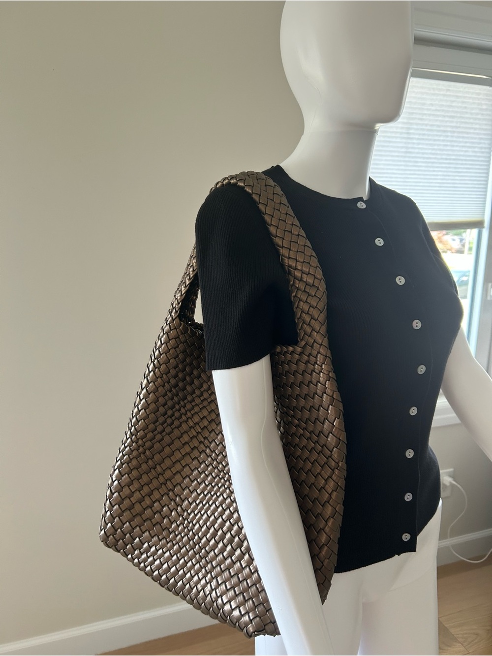 Bottega Veneta Inspired 
Woven Shoulder Tote Bag in Bronze